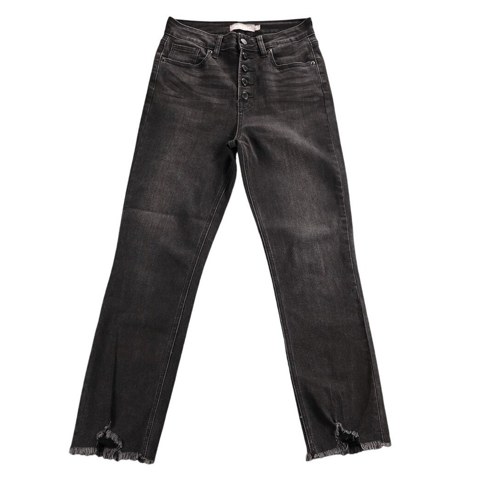 Just USA Womens High Rise Size 28/6 Straight Leg Jeans Faded Black Button Fly